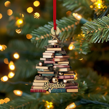 Personalized Christmas Book Tree Ornament, Custom Name Bookish Ornament, Book Lover Gift, Book Club Ornament, Gift for Librarian, Bookworm