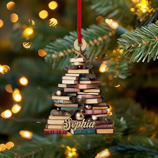 Personalized Christmas Book Tree Ornament, Custom Name Bookish Ornament, Book Lover Gift, Book Club Ornament, Gift for Librarian, Bookworm
