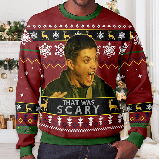 Dean Winchester 'That Was Scary' Ugly Christmas Sweater: Vintage Movie Quote