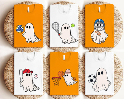 Ghost Sport Halloween Shirt, Kids Matching Horror Shirt, School Halloween Party Shirt,  Basketball Halloween Shirt, Spooky Football Tee
