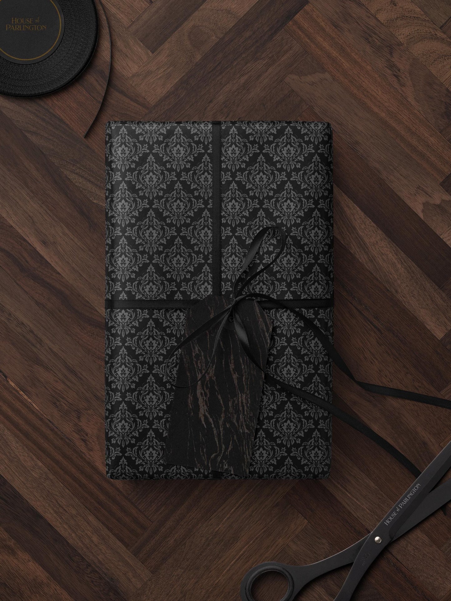 Gothic Gift Wrap Black Wrapping Paper Damask Decor Dark Moody Wrapping Paper Xmas Gift Wrap Paper Elegant Halloween Gift Christmas Party