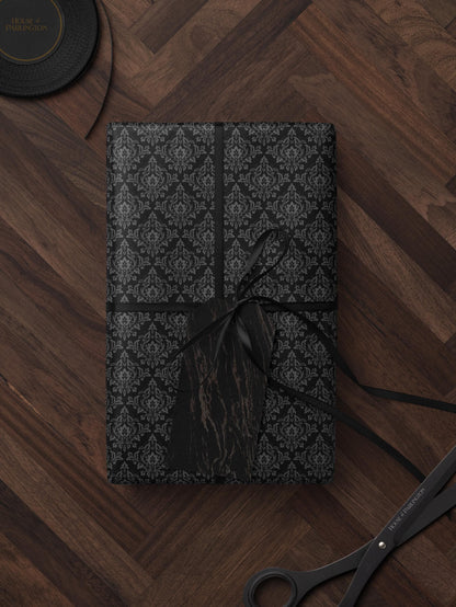 Gothic Gift Wrap Black Wrapping Paper Damask Decor Dark Moody Wrapping Paper Xmas Gift Wrap Paper Elegant Halloween Gift Christmas Party