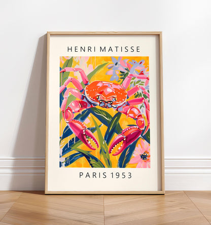 Matisse Style Crab Print: Pink Beachy Coastal Wall Art