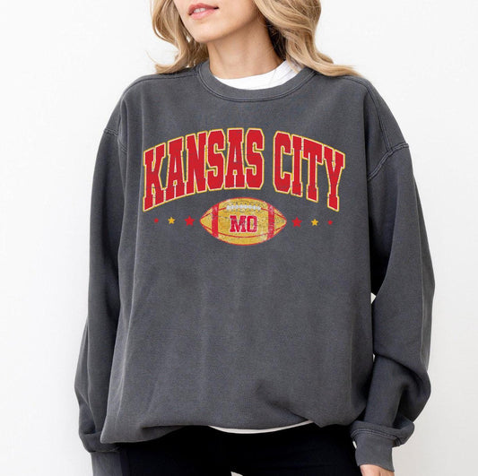 Kansas City Football Retro 90s Style Sweatshirt, Kansas City Football Shirt, Sunday Football Shirt, Kansas City Crewneck Tee, Game Day Shirt
