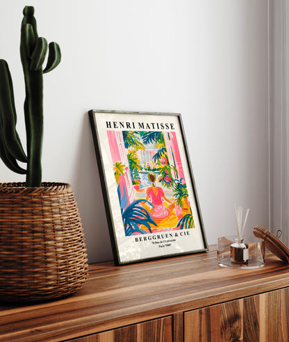 Woman doing yoga poster, Meditation wall art, Matisse print, Pink spiritual decor