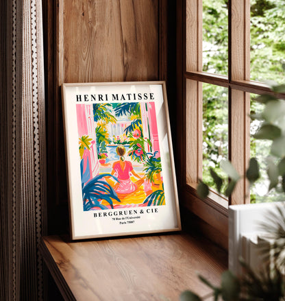 Woman doing yoga poster, Meditation wall art, Matisse print, Pink spiritual decor