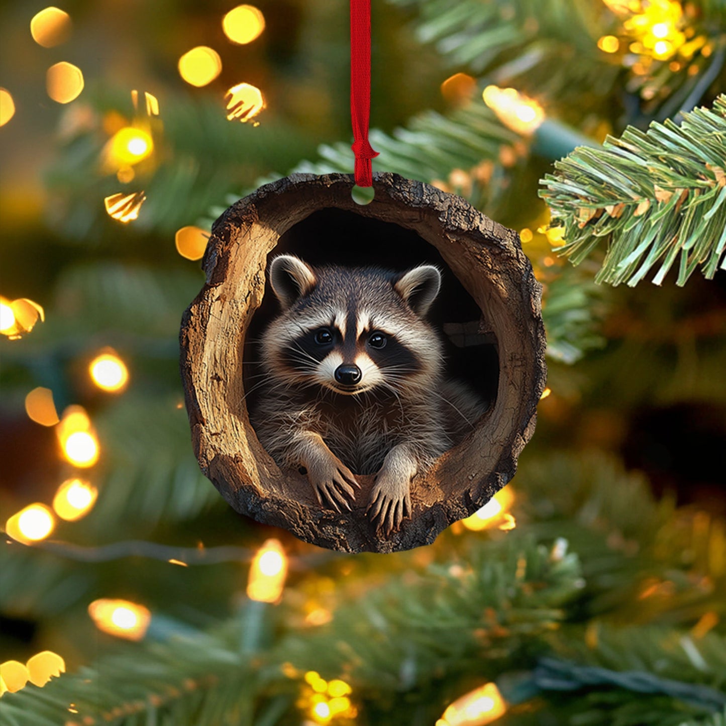 Racoon 2D Flat Ornament, Racoon Rearview Mirror Car Accessories, Racoon Christmas Ornament, Holiday Gift for Racoon Lover, Animal Lover Gift