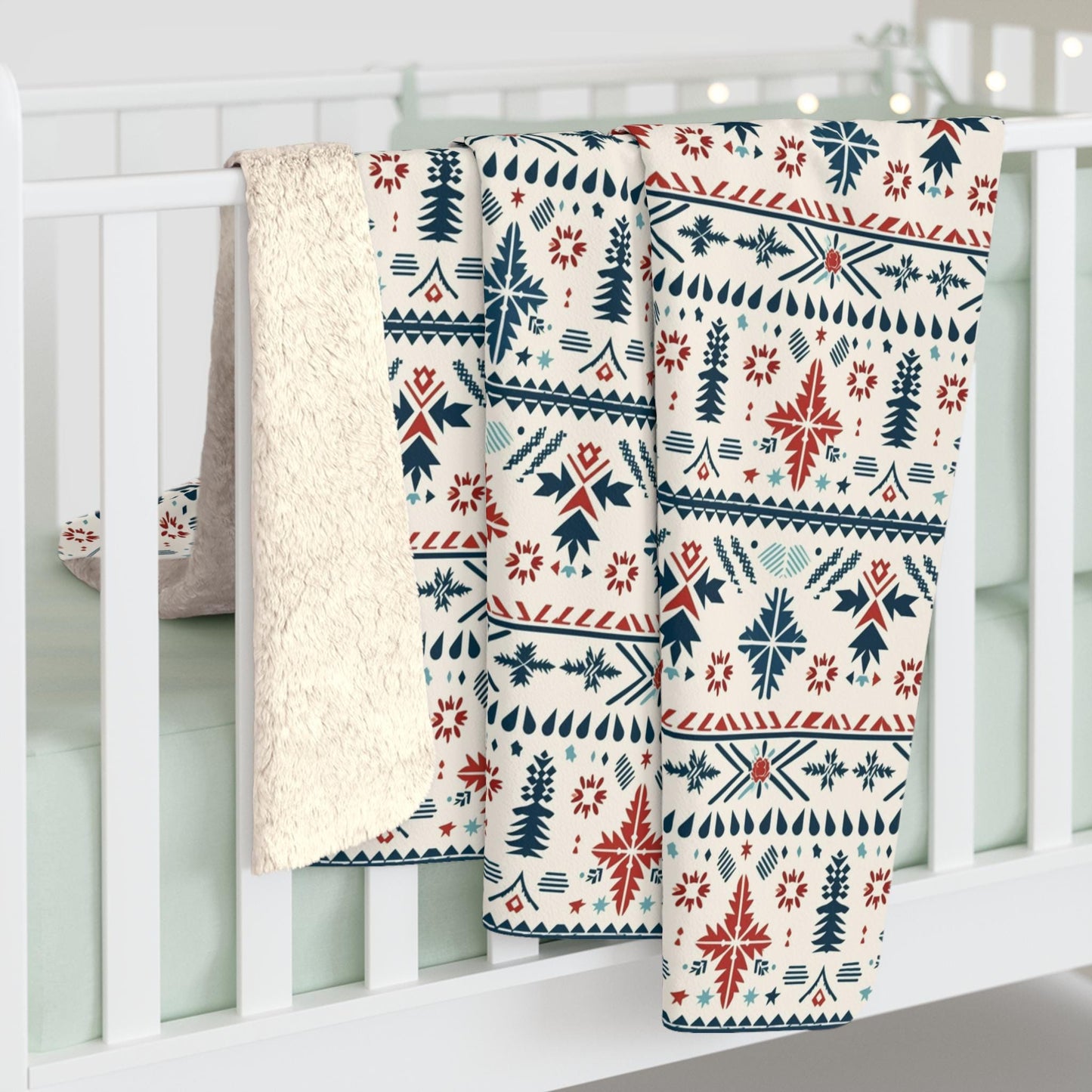 Nordic Fairisle Sherpa Fleece Blanket | Cozy Scandinavian-Inspired Gift | Soft Sherpa Fleece Blanket with Whimsical Nordic Stripes | Blanket