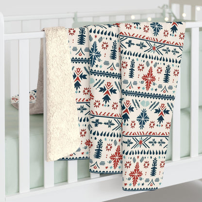 Nordic Fairisle Sherpa Fleece Blanket | Cozy Scandinavian-Inspired Gift | Soft Sherpa Fleece Blanket with Whimsical Nordic Stripes | Blanket