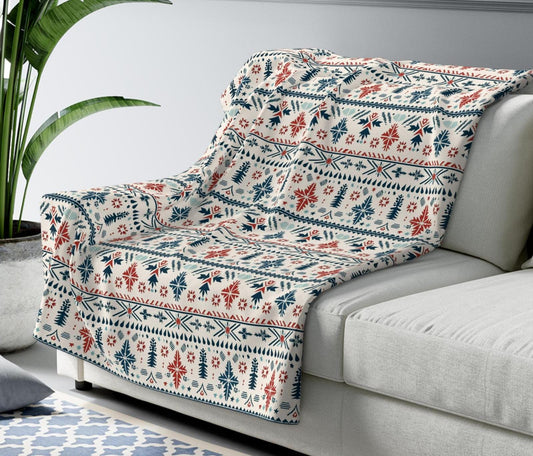 Nordic Fairisle Sherpa Fleece Blanket | Cozy Scandinavian-Inspired Gift | Soft Sherpa Fleece Blanket with Whimsical Nordic Stripes | Blanket