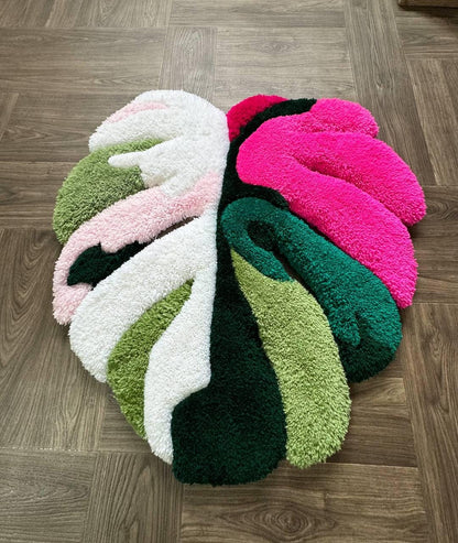 Tufted Fluffy Monstera rug.Custom rug.Flower rug.Rugs for bedroom aesthetic.Plant rug.decorative rug.Handmade rugs.Monstera albo rug.