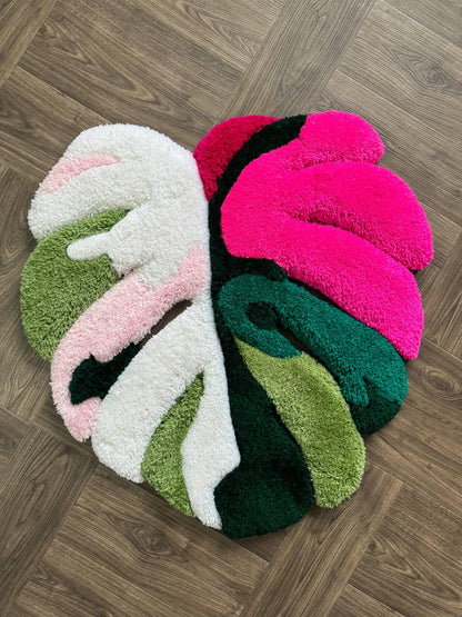 Tufted Fluffy Monstera rug.Custom rug.Flower rug.Rugs for bedroom aesthetic.Plant rug.decorative rug.Handmade rugs.Monstera albo rug.