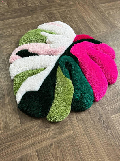 Tufted Fluffy Monstera rug.Custom rug.Flower rug.Rugs for bedroom aesthetic.Plant rug.decorative rug.Handmade rugs.Monstera albo rug.