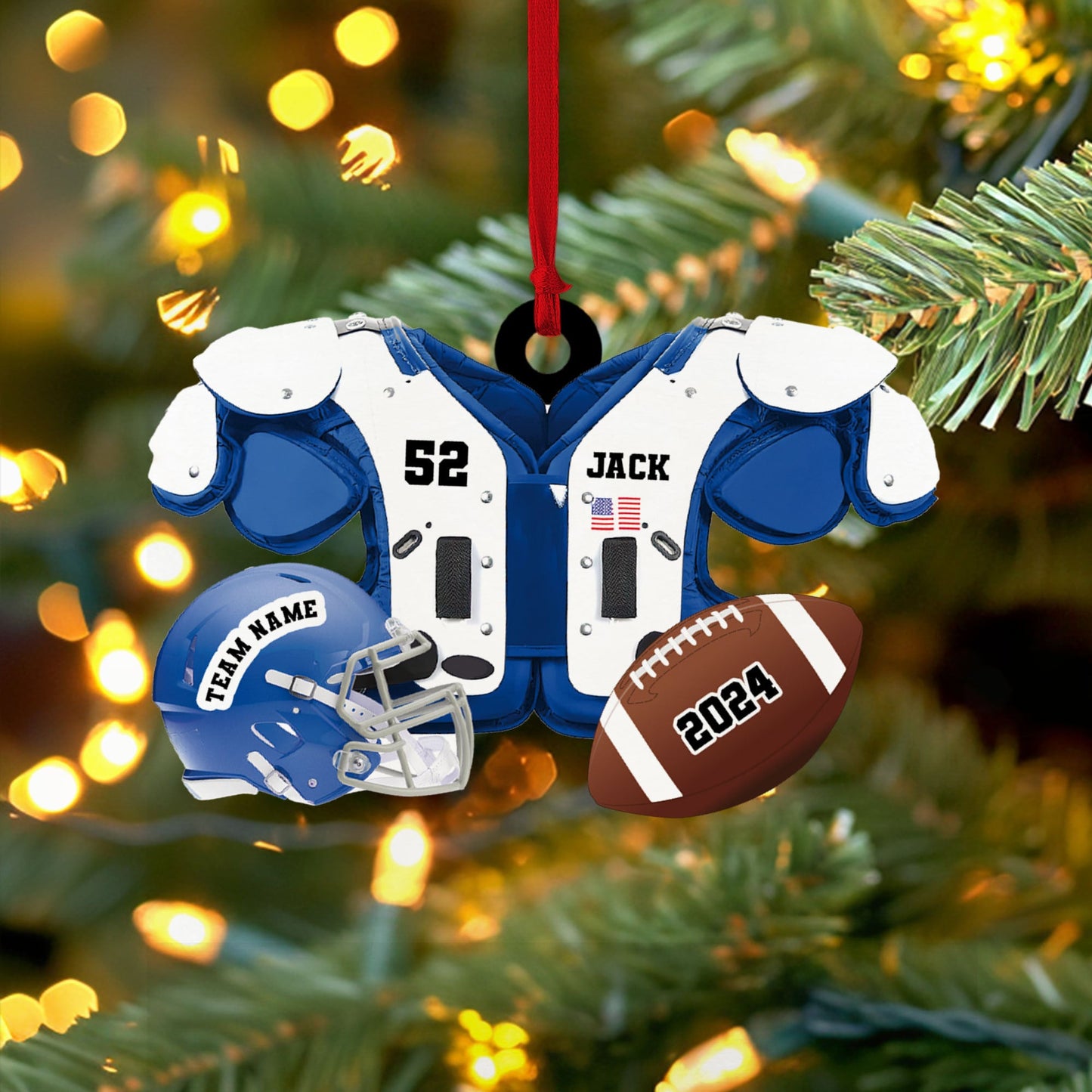 Personalized Football American Christmas Ornament, Custom Name Ornament, Football Vest Car Ornament, Flat 2D Ornament,  Gift for Boyfriend