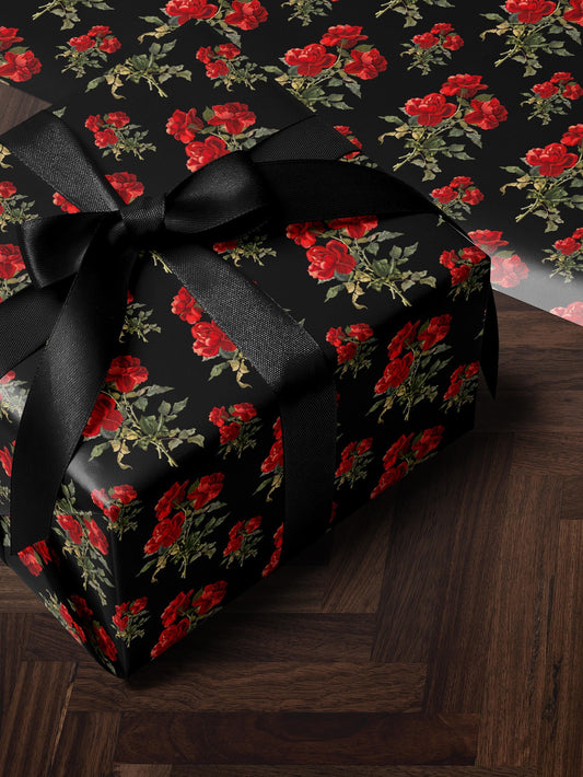 Rose Bouquet Wrapping Paper Red Floral Gift Wrap Luxury Wrapping Paper Romantic Gift for Her Elegant Gift Wrap Wedding Wrapping Paper Print