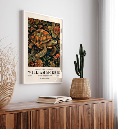 Sea Turtle Art Print: William Morris Style Botanical Decor