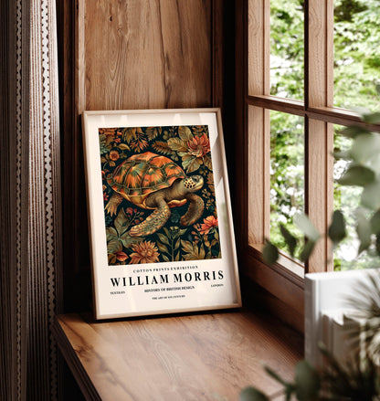 Sea Turtle Art Print: William Morris Style Botanical Decor
