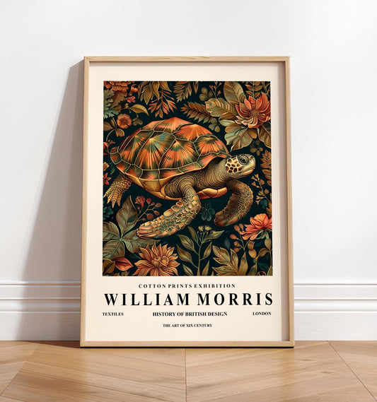 Sea Turtle Art Print: William Morris Style Botanical Decor
