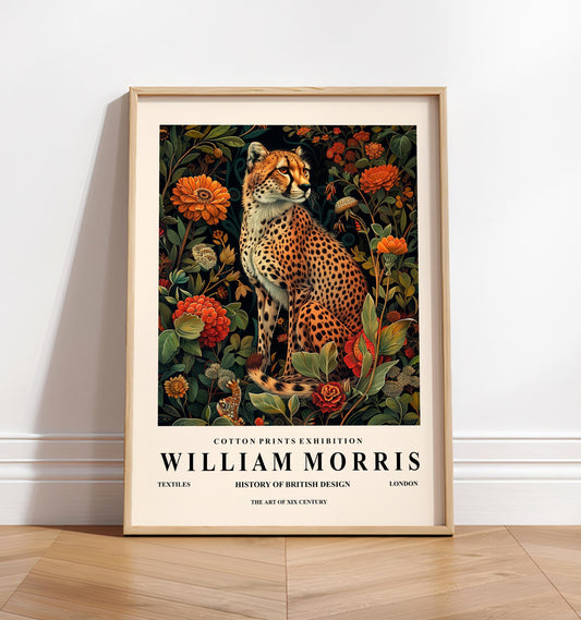 Cheetah print, William Morris wall art, Floral poster, Mid century print, Botanical safari decor