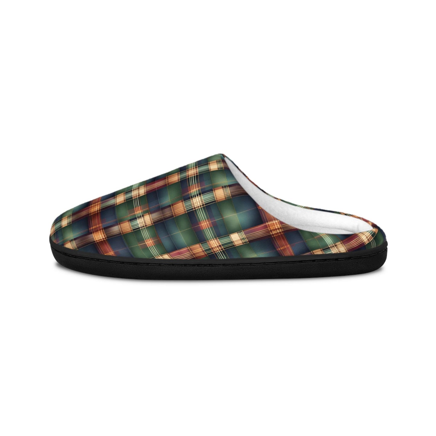 Men's IndoorSlippers Tartan Plaid Mensslippers Anti-Skid Rubber Sole IndoorSlippers Forest Green Cozy Houseshoes GoldenBrown Men'sgift