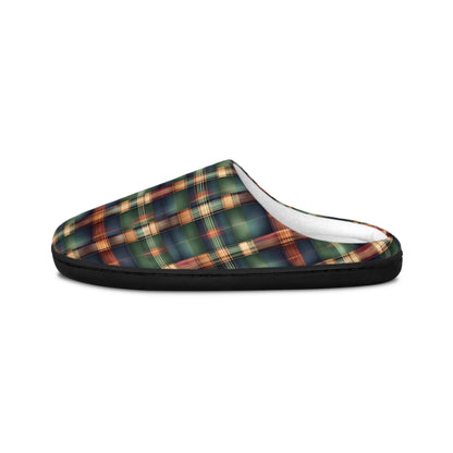 Men's IndoorSlippers Tartan Plaid Mensslippers Anti-Skid Rubber Sole IndoorSlippers Forest Green Cozy Houseshoes GoldenBrown Men'sgift