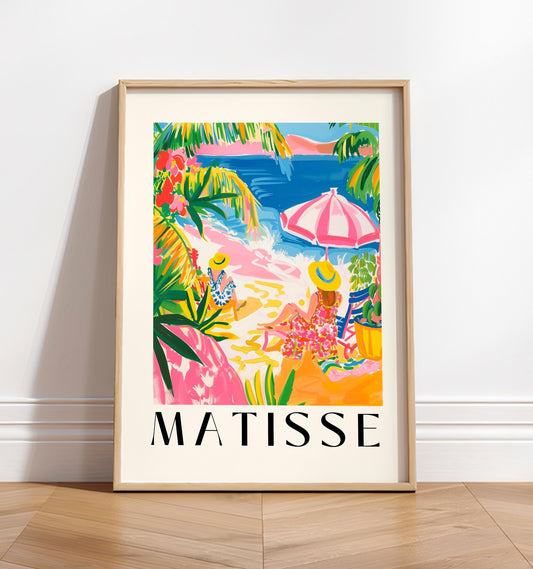 Matisse Style Beach Print: Bohemian Pink Y2K Wall Art