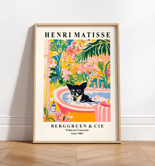 Black Chihuahua Matisse Print: Funny Dog Art for Bathroom Decor