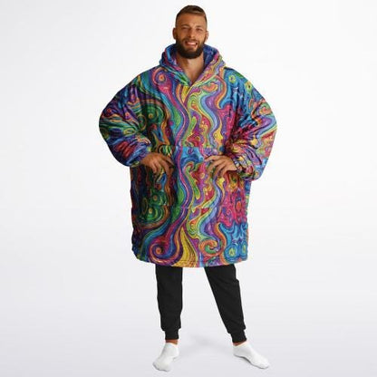 Cosmic Clouds Psychedelic Trippy Print Reversible Snug Hoodie,All Over Print Pullover Hooded Blanket with Sleeves,Lounge Wear,Christmas Gift