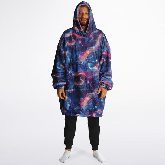 Cosmic Clouds Psychedelic Trippy Print Reversible Snug Hoodie,All Over Print Pullover Hooded Blanket with Sleeves,Lounge Wear,Christmas Gift