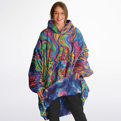 Cosmic Clouds Psychedelic Trippy Print Reversible Snug Hoodie,All Over Print Pullover Hooded Blanket with Sleeves,Lounge Wear,Christmas Gift