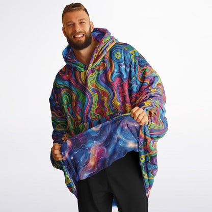 Cosmic Clouds Psychedelic Trippy Print Reversible Snug Hoodie,All Over Print Pullover Hooded Blanket with Sleeves,Lounge Wear,Christmas Gift