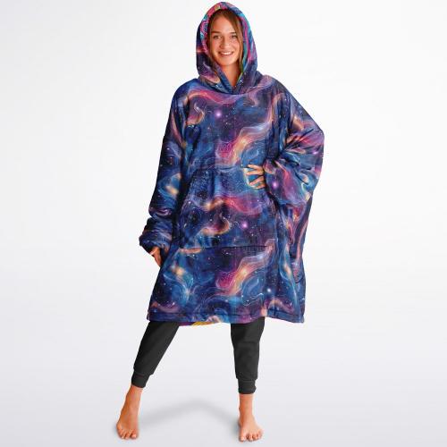 Cosmic Clouds Psychedelic Trippy Print Reversible Snug Hoodie,All Over Print Pullover Hooded Blanket with Sleeves,Lounge Wear,Christmas Gift