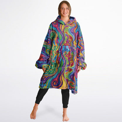 Cosmic Clouds Psychedelic Trippy Print Reversible Snug Hoodie,All Over Print Pullover Hooded Blanket with Sleeves,Lounge Wear,Christmas Gift