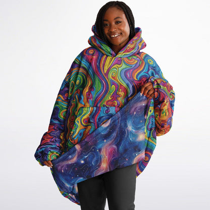 Cosmic Clouds Psychedelic Trippy Print Reversible Snug Hoodie,All Over Print Pullover Hooded Blanket with Sleeves,Lounge Wear,Christmas Gift