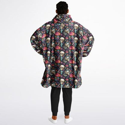 Psychedelic Trippy Horror Halloween Reversible Snug Hoodie,All Over Print Skulls Pullover Hooded Blanket Sleeves,Lounge Wear,Christmas Gift
