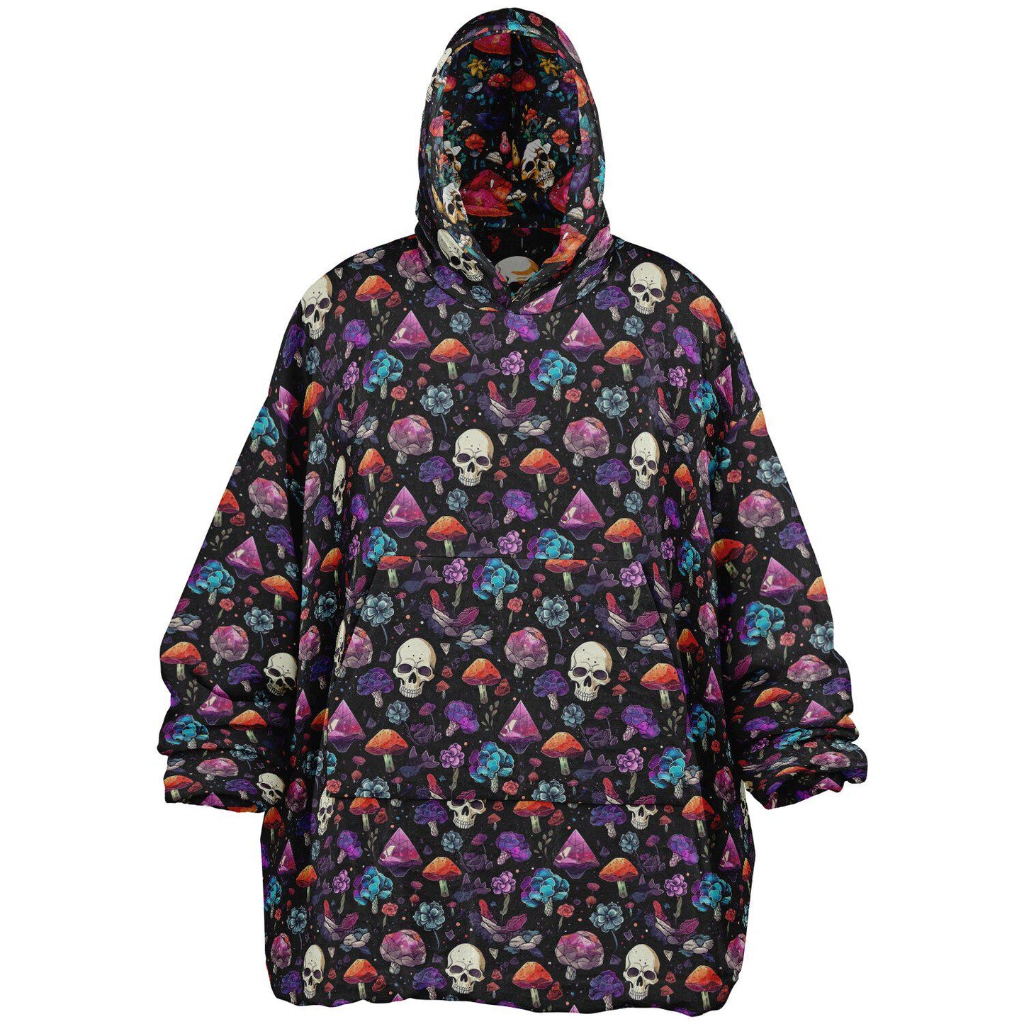 Psychedelic Trippy Horror Halloween Reversible Snug Hoodie,All Over Print Skulls Pullover Hooded Blanket Sleeves,Lounge Wear,Christmas Gift