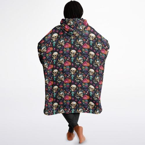 Psychedelic Trippy Horror Halloween Purple Skulls Reversible Snug Hoodie,All Over Print Pullover Hooded Blanket Sleeves,Fun Halloween Gift