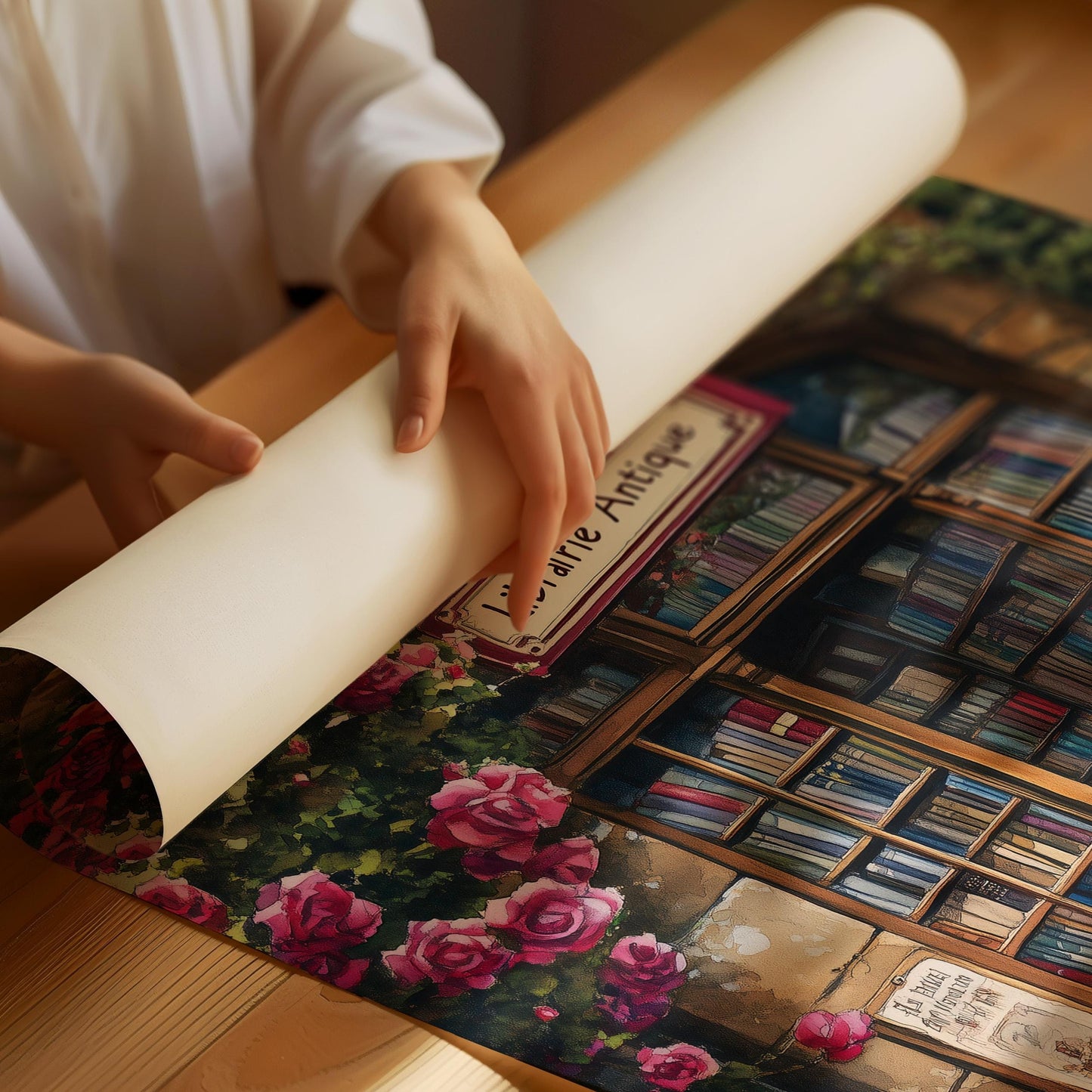 Bookstore Print, French Bookshop Art Print, Bookstore with Roses poster, Housewarming Gift, Bookstore print, Book lover gift, Bookish gift