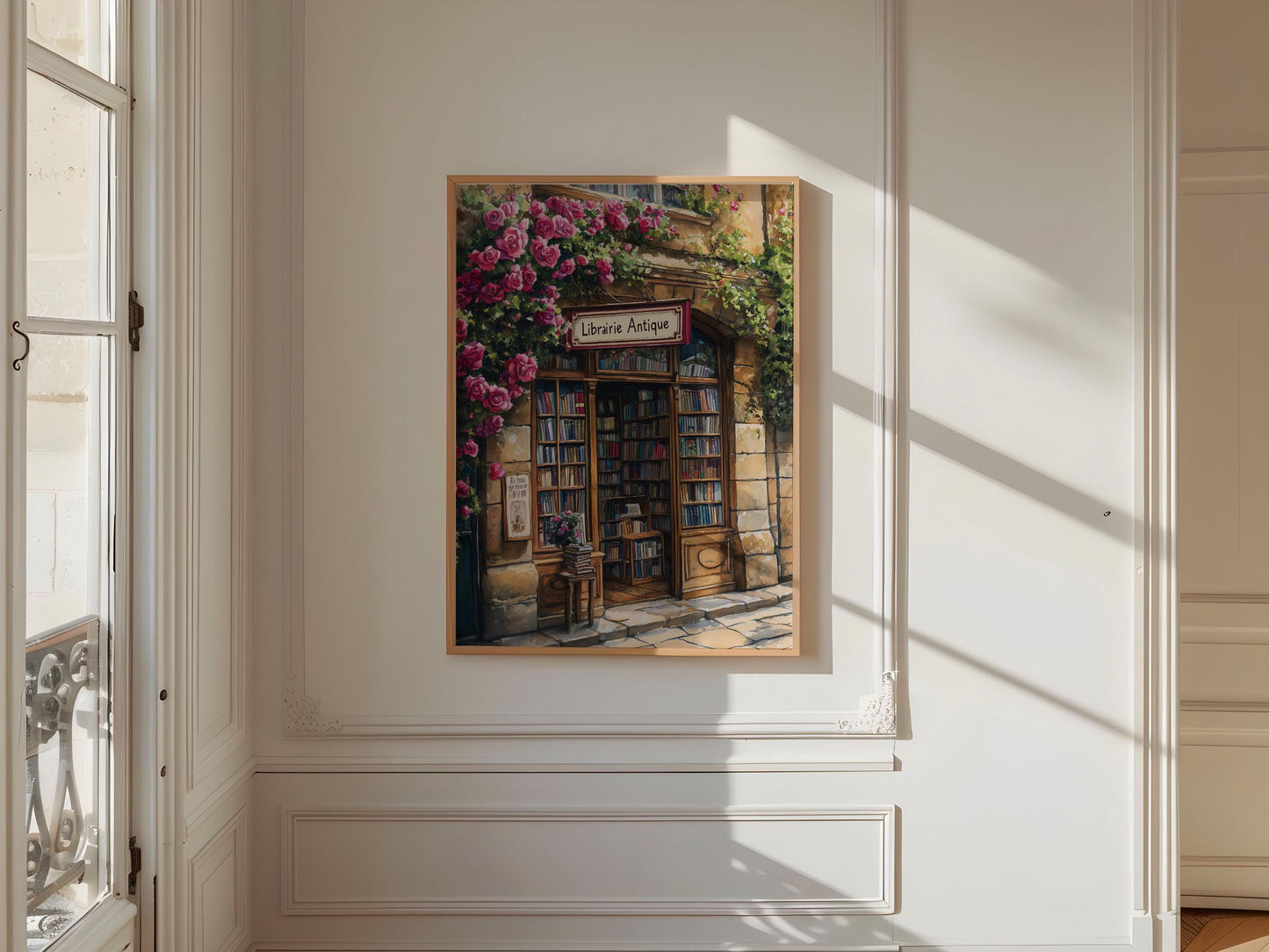 Bookstore Print, French Bookshop Art Print, Bookstore with Roses poster, Housewarming Gift, Bookstore print, Book lover gift, Bookish gift