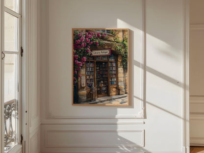 Bookstore Print, French Bookshop Art Print, Bookstore with Roses poster, Housewarming Gift, Bookstore print, Book lover gift, Bookish gift