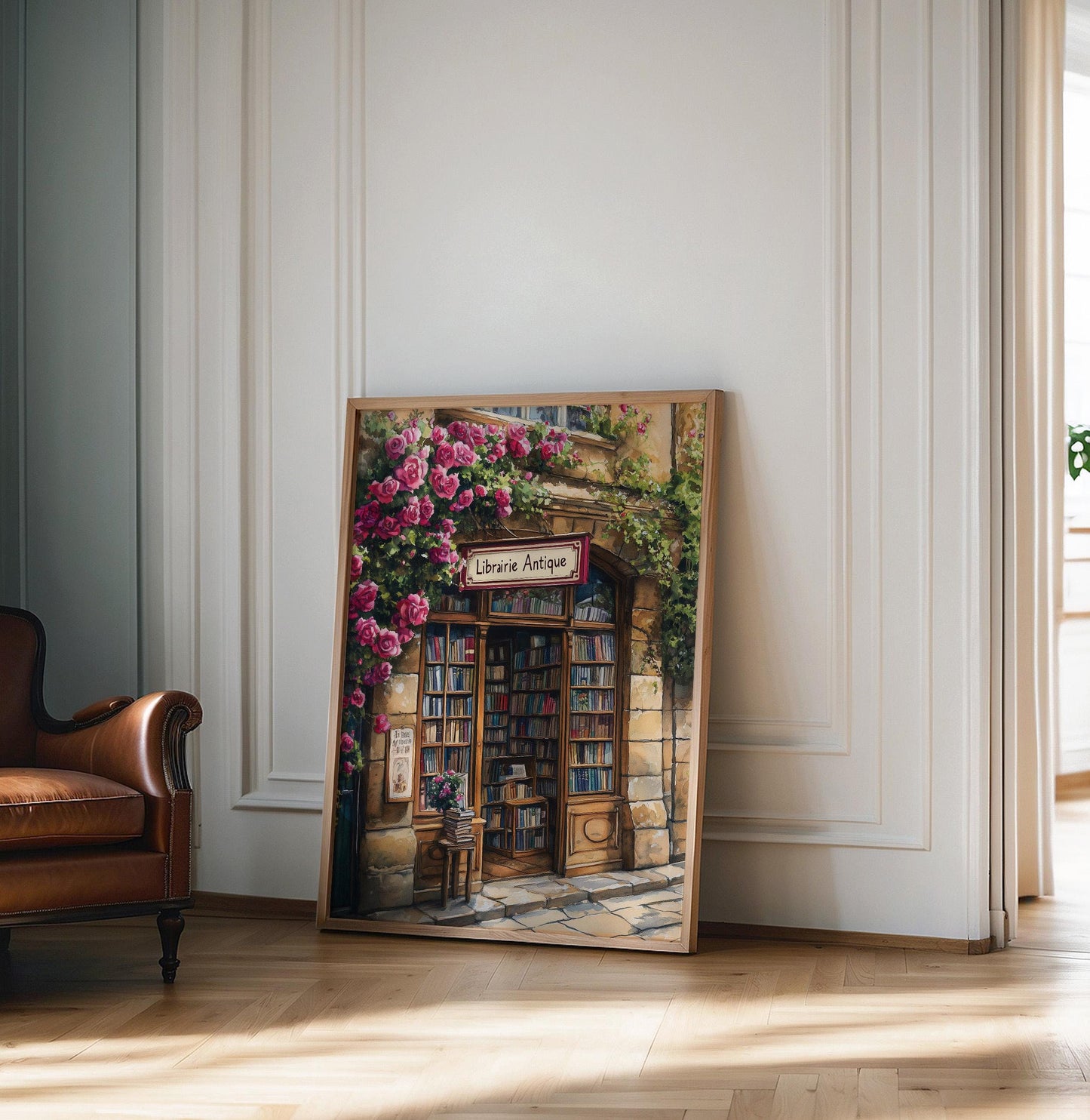 Bookstore Print, French Bookshop Art Print, Bookstore with Roses poster, Housewarming Gift, Bookstore print, Book lover gift, Bookish gift