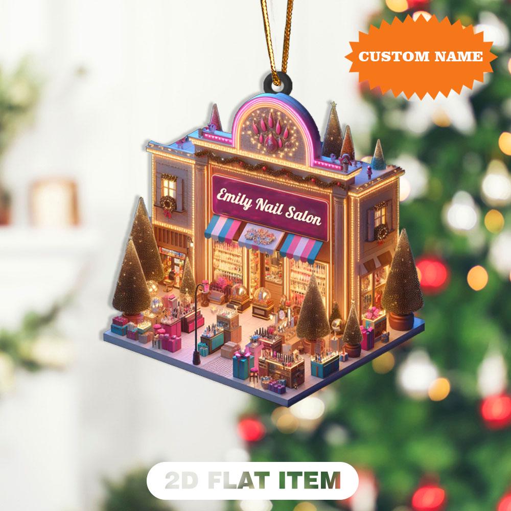 Personalized Nail Salon 2D Flat Christmas  Ornament, Nail Salon Xmas Ornament, Christmas Tree Decor, Christmas Gift, Gift For Her