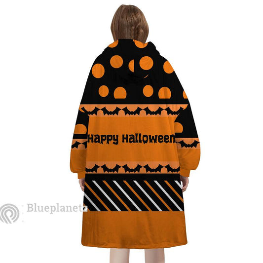 Personalized Wearable Hoodies Blanket, Custom Name Halloween Pattern Hoodie Blanket, Custom Happy Halloween Oversized Blanket, Gift