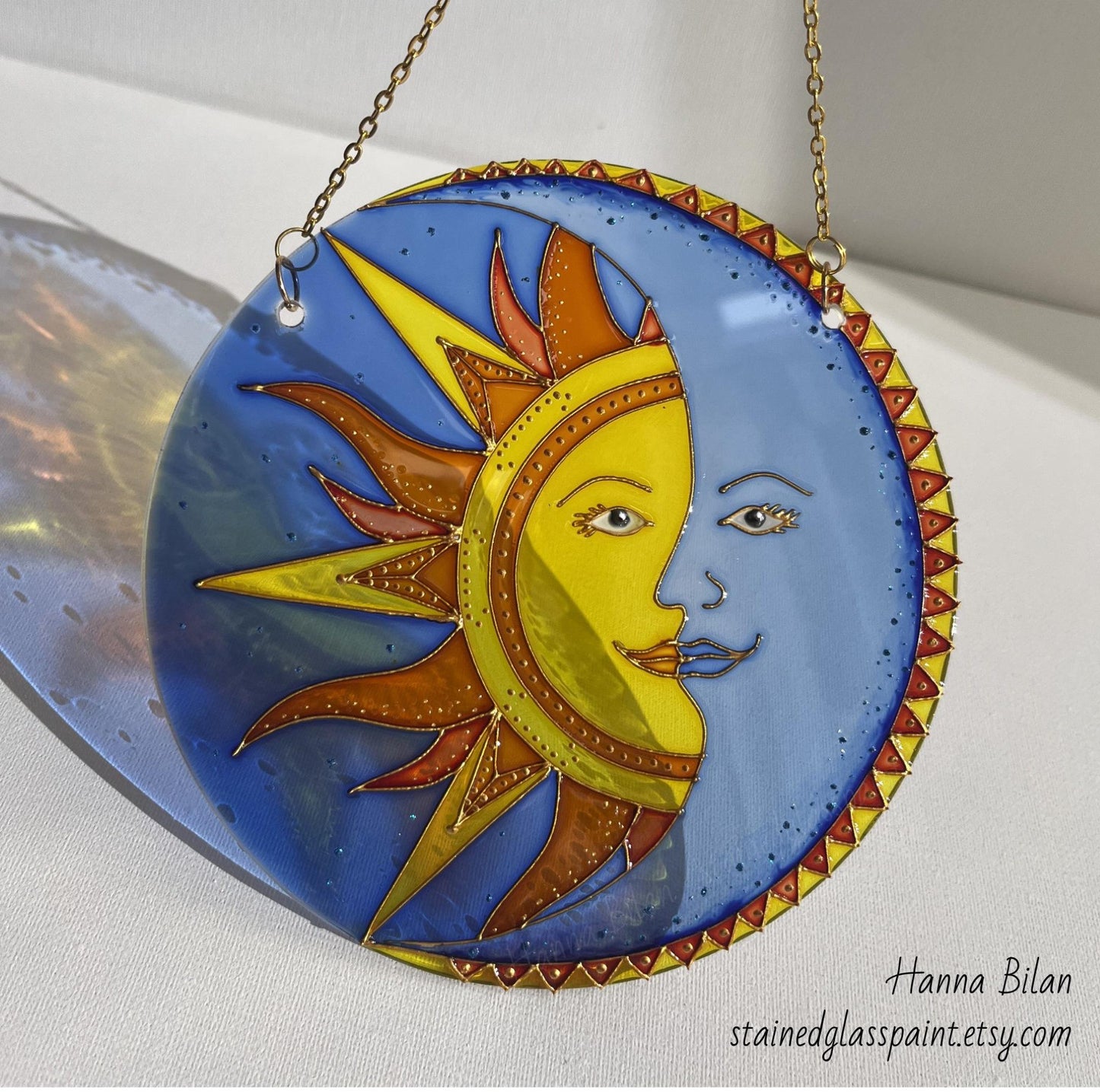 Blue cobalt Window Suncatcher Celestial Sun Moon decor Hanging Suncatcher Housewarming gift