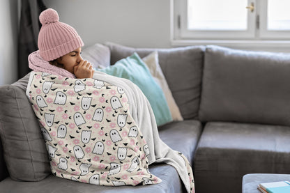 Soft Halloween Ghost Blanket, Halloween Home Decor or Gifts, Cute Spooky Soft Blanket, Cozy Fall Decor, Pink Ghost Throw, Hallowen Gift