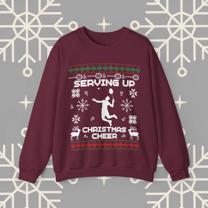 Badminton Ugly Christmas , Serving Up Christmas Cheer Sweatshirt, Badminton Holiday Jumper, Badminton Player Gifts