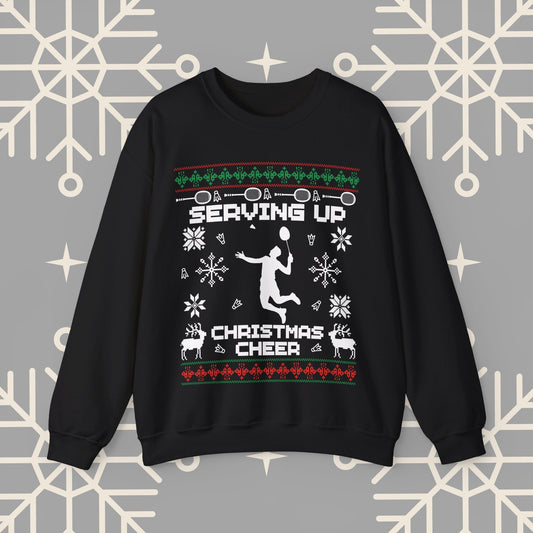 Badminton Ugly Christmas , Serving Up Christmas Cheer Sweatshirt, Badminton Holiday Jumper, Badminton Player Gifts