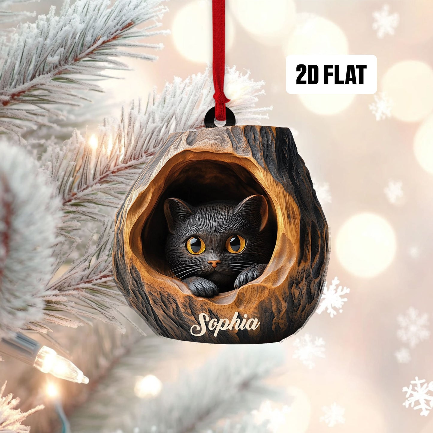 Personalized Cat 2D Flat Ornament, Cat Rearview Mirror Car Accessories, Cat Christmas Ornament, Kitten Ornament, Holiday Gift for Cat Lover