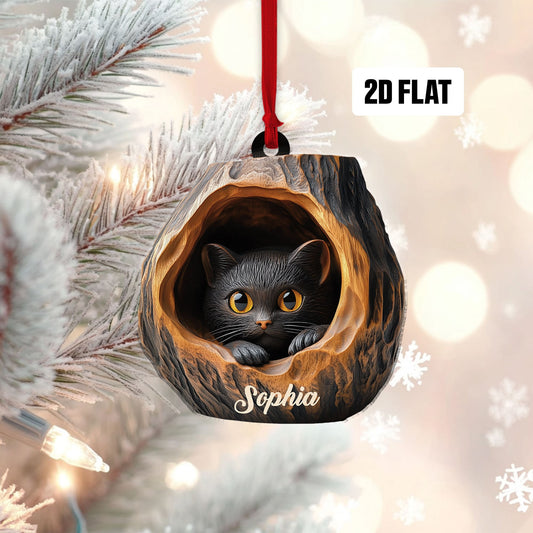 Personalized Cat 2D Flat Ornament, Cat Rearview Mirror Car Accessories, Cat Christmas Ornament, Kitten Ornament, Holiday Gift for Cat Lover
