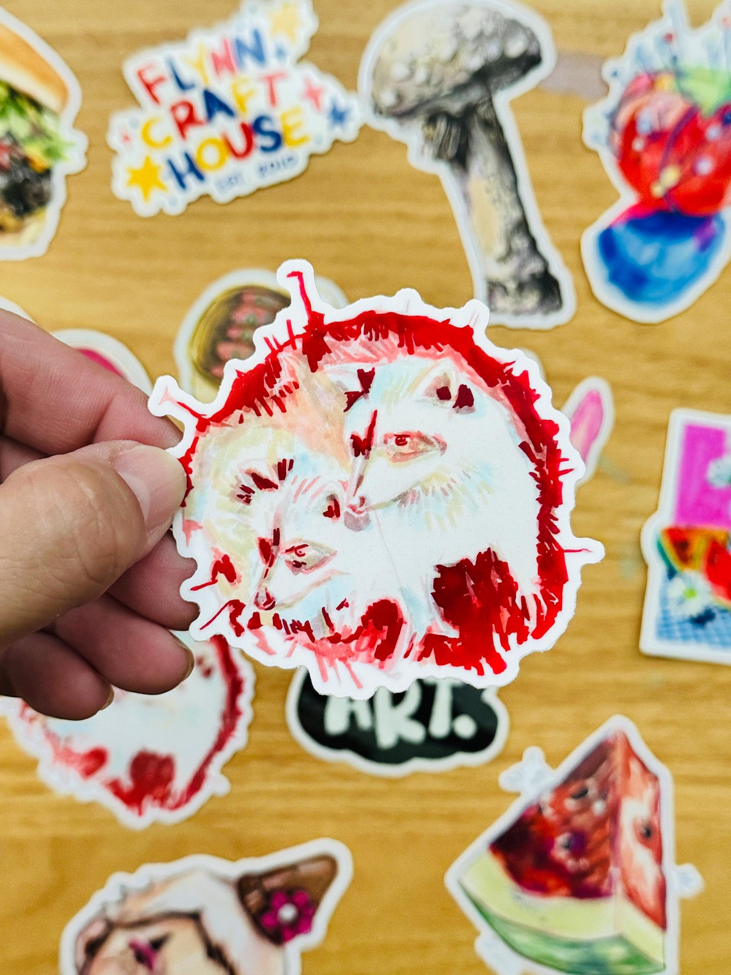 Raccoons in a Log Artist Decal | Waterproof  Weatherproof | Raccoon Woodlands Sticker